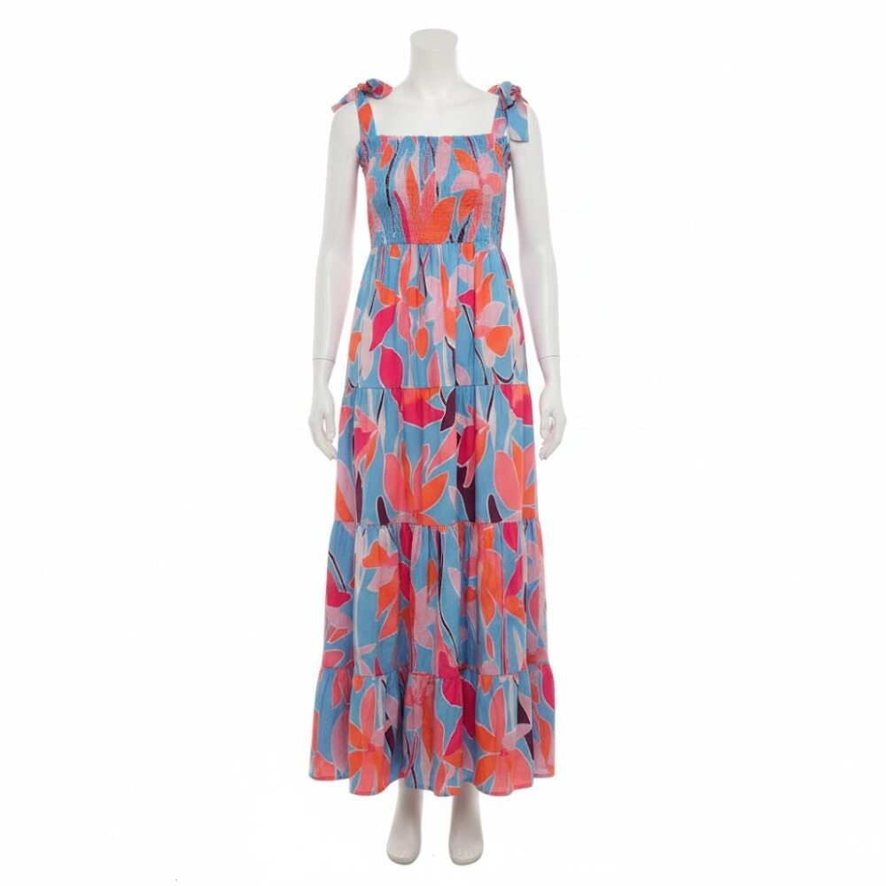 ✨ Blooming Jelly Floral Maxi Swim Coverup | Smocked Tie-Strap Medium